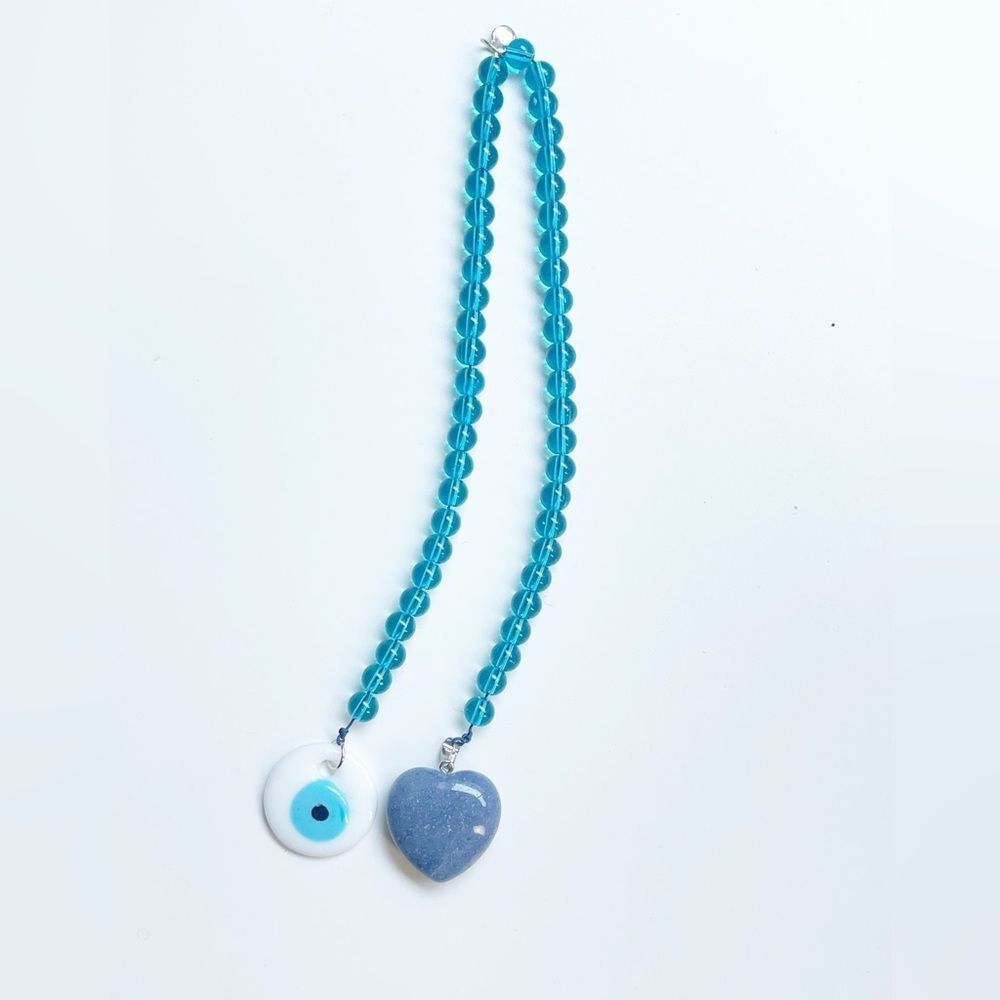 Bag Charm Mayamar Blue Glass Bead with Heart & Evil Eye Purse Bag Charm - Picture 4 of 9